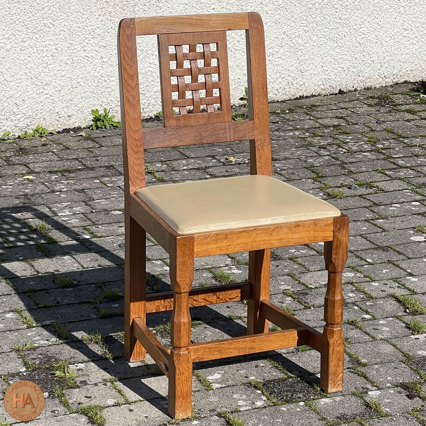 Set of 4 Derek ‘Lizardman’ Slater Arts & Crafts Yorkshire School Lattice Back English Oak Chairs