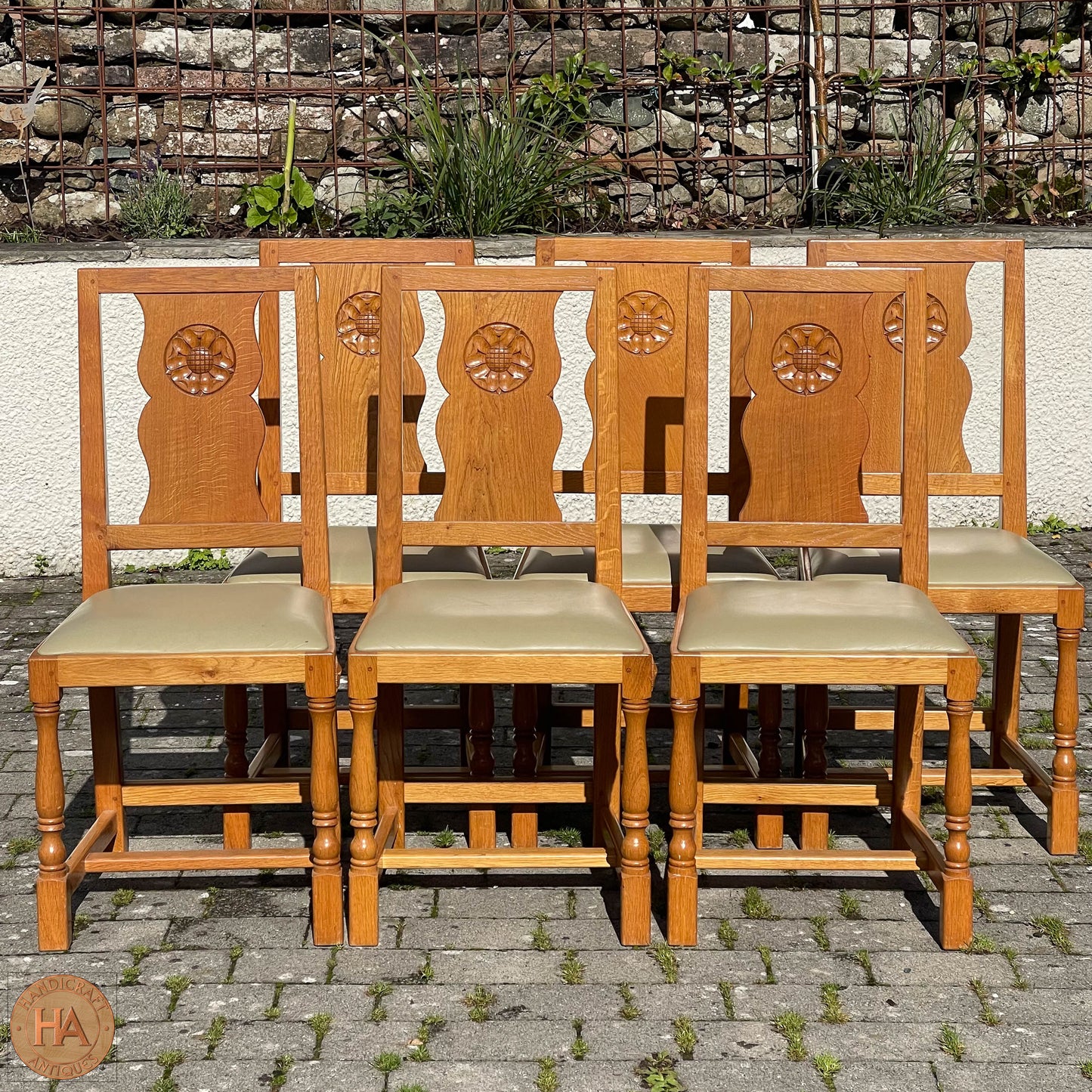 Set of 6 'Unicornman' Arts & Crafts Yorkshire School English Oak Chairs