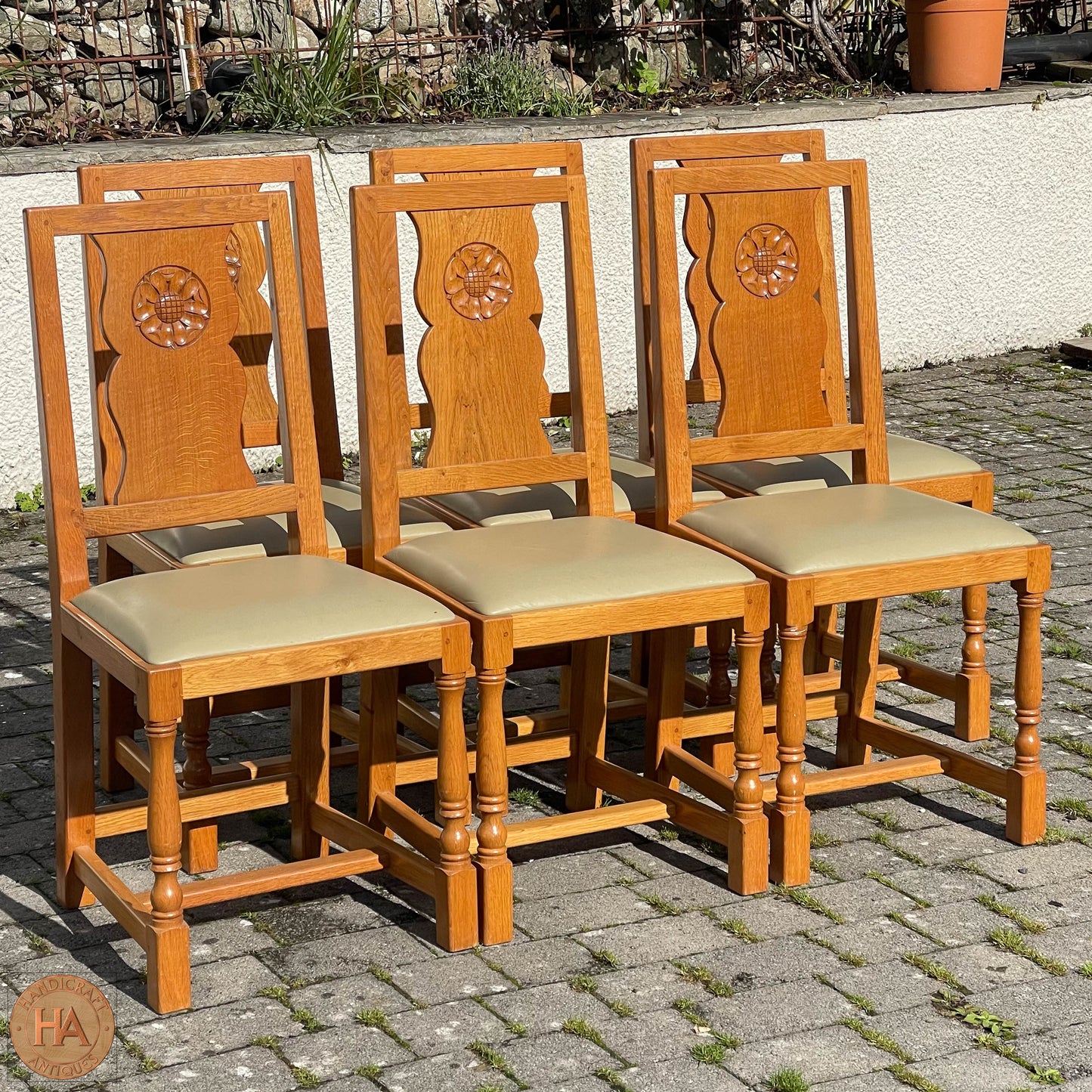 Set of 6 'Unicornman' Arts & Crafts Yorkshire School English Oak Chairs