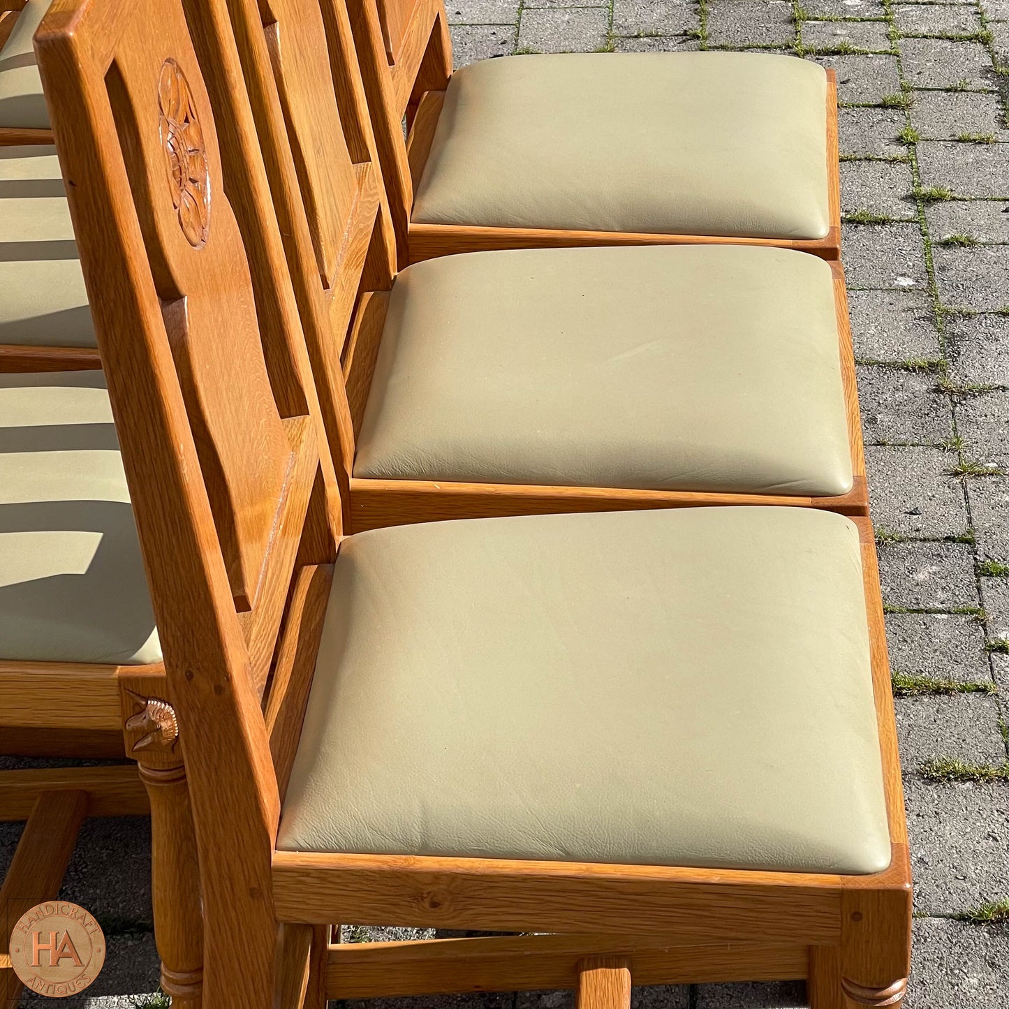 Set of 6 'Unicornman' Arts & Crafts Yorkshire School English Oak Chairs
