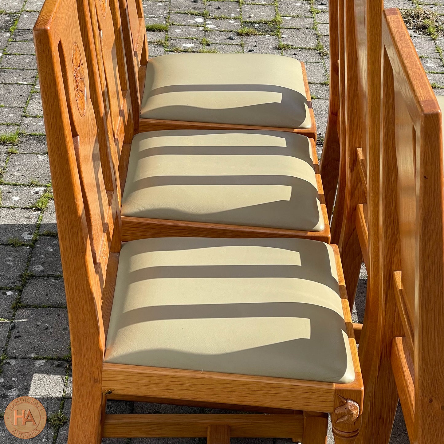 Set of 6 'Unicornman' Arts & Crafts Yorkshire School English Oak Chairs