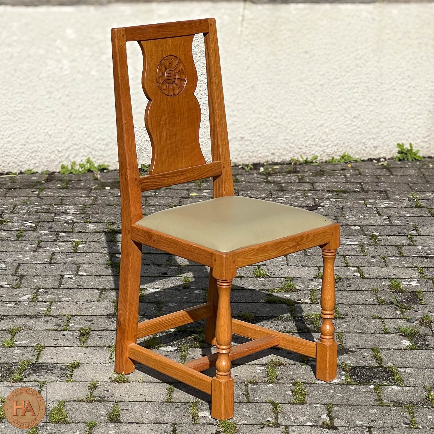 Set of 6 'Unicornman' Arts & Crafts Yorkshire School English Oak Chairs