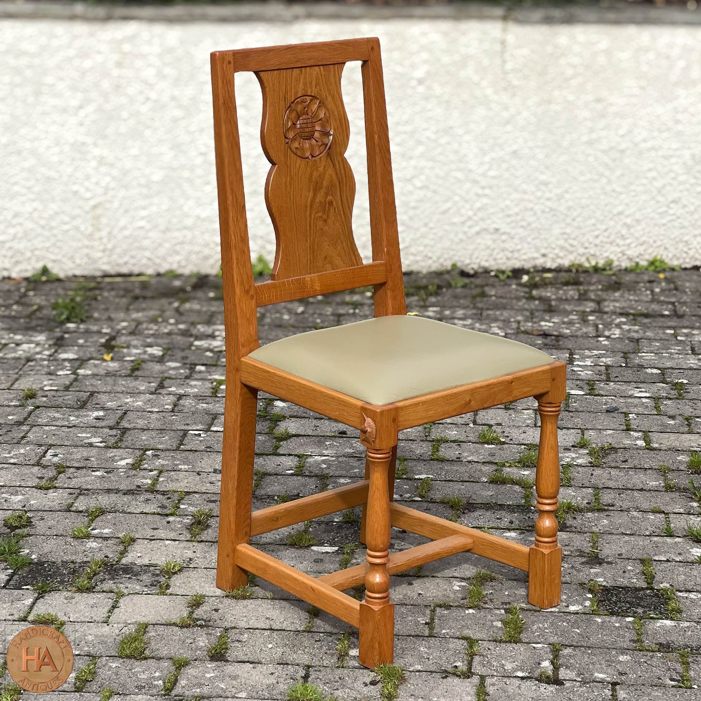 Set of 6 'Unicornman' Arts & Crafts Yorkshire School English Oak Chairs