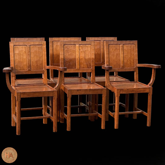 Set of Six Acornman (Ex-Mouseman) Arts & Crafts Yorkshire School English Oak Chair