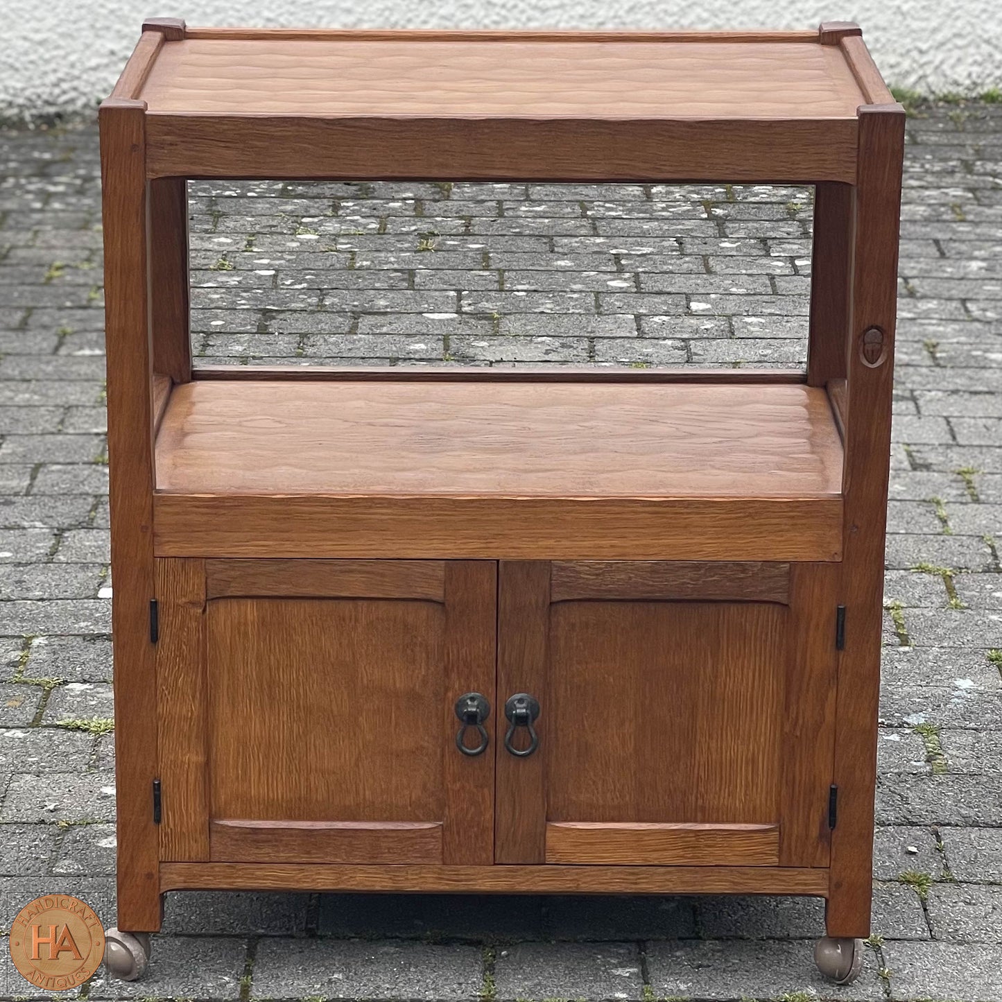 Acornman (Ex-Mouseman) Arts & Crafts Yorkshire School English Oak Tea Trolley