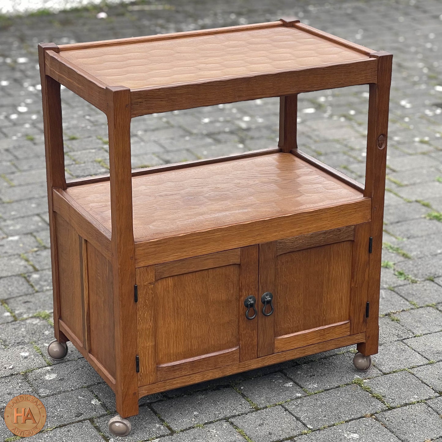Acornman (Ex-Mouseman) Arts & Crafts Yorkshire School English Oak Tea Trolley