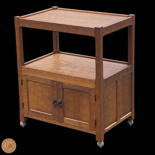 Acornman (Ex-Mouseman) Arts & Crafts Yorkshire School English Oak Tea Trolley