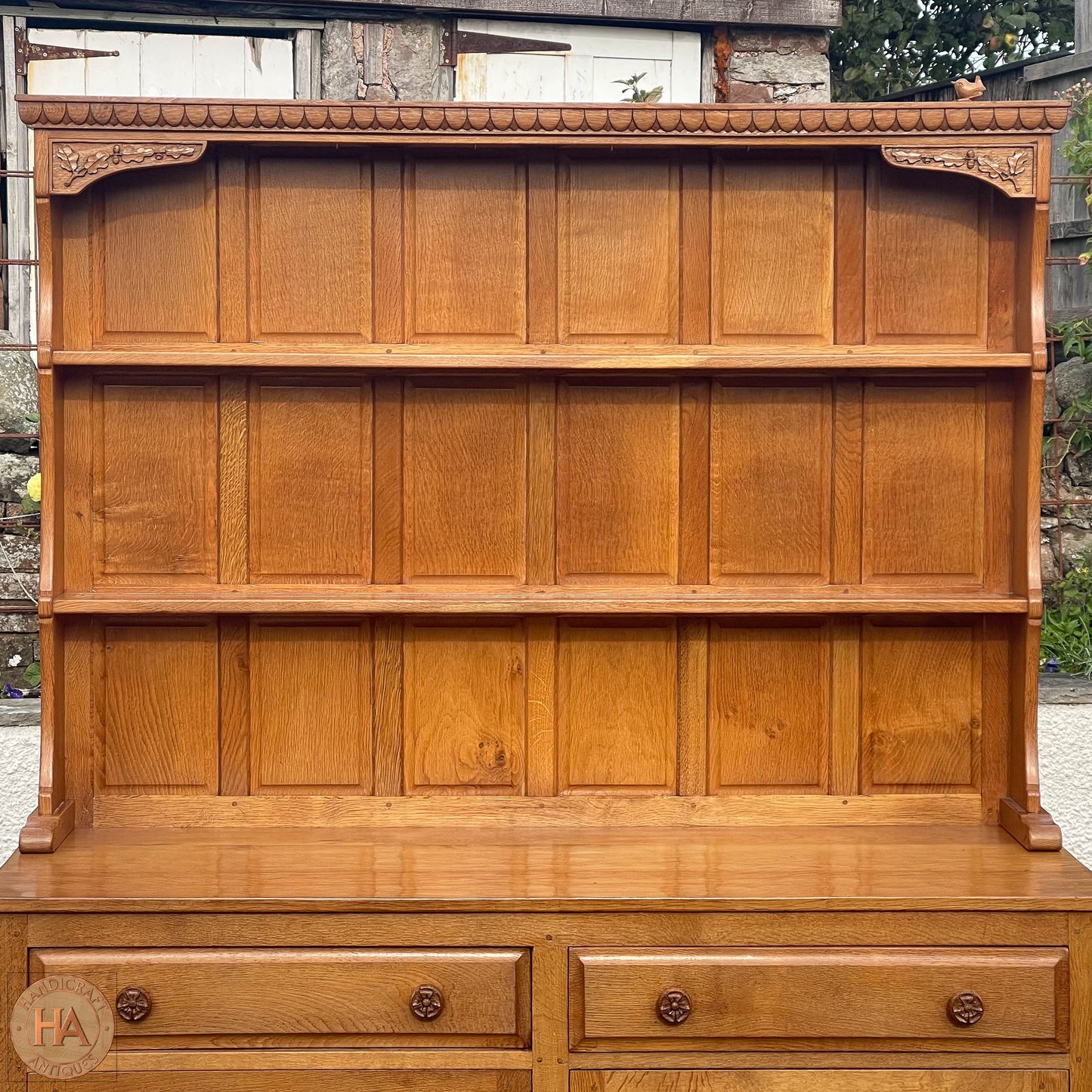 Bob ‘Wrenman’ Hunter Arts & Crafts Yorkshire School English Oak Dresser c. 1980.