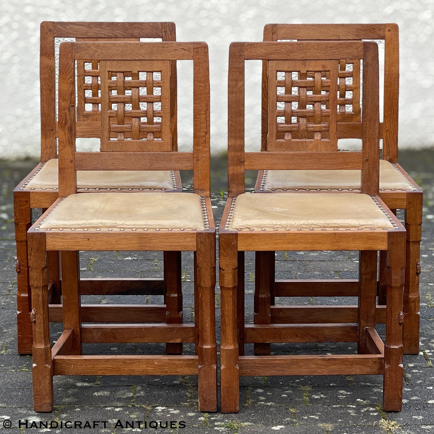 Set of 4 Peter ‘Rabbitman’ Heap Arts & Crafts Yorkshire School English Oak Chairs