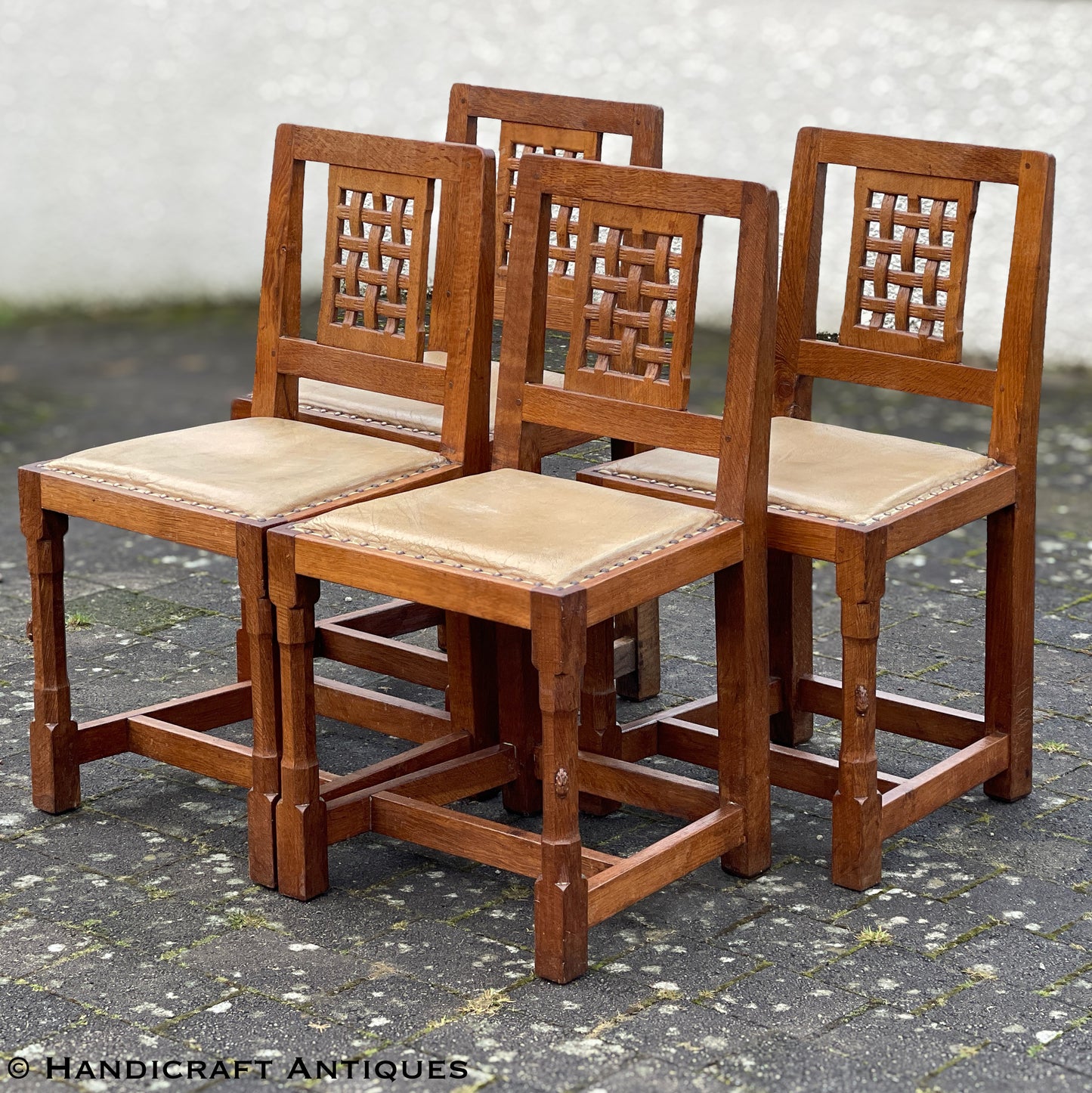 Set of 4 Peter ‘Rabbitman’ Heap Arts & Crafts Yorkshire School English Oak Chairs