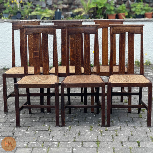 Set of 6 Liberty & Co Arts & Crafts Cotswold School English Oak Chairs