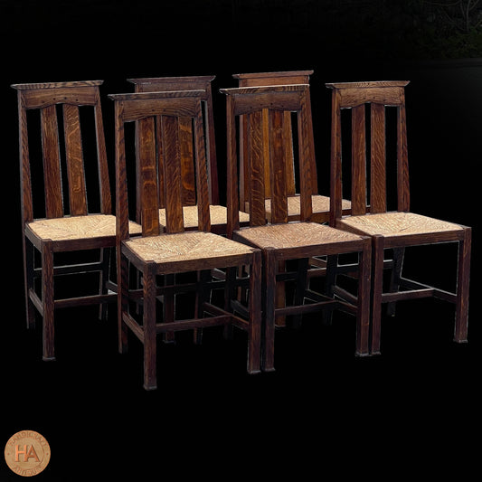 Set of 6 Liberty & Co Arts & Crafts Cotswold School English Oak Chairs