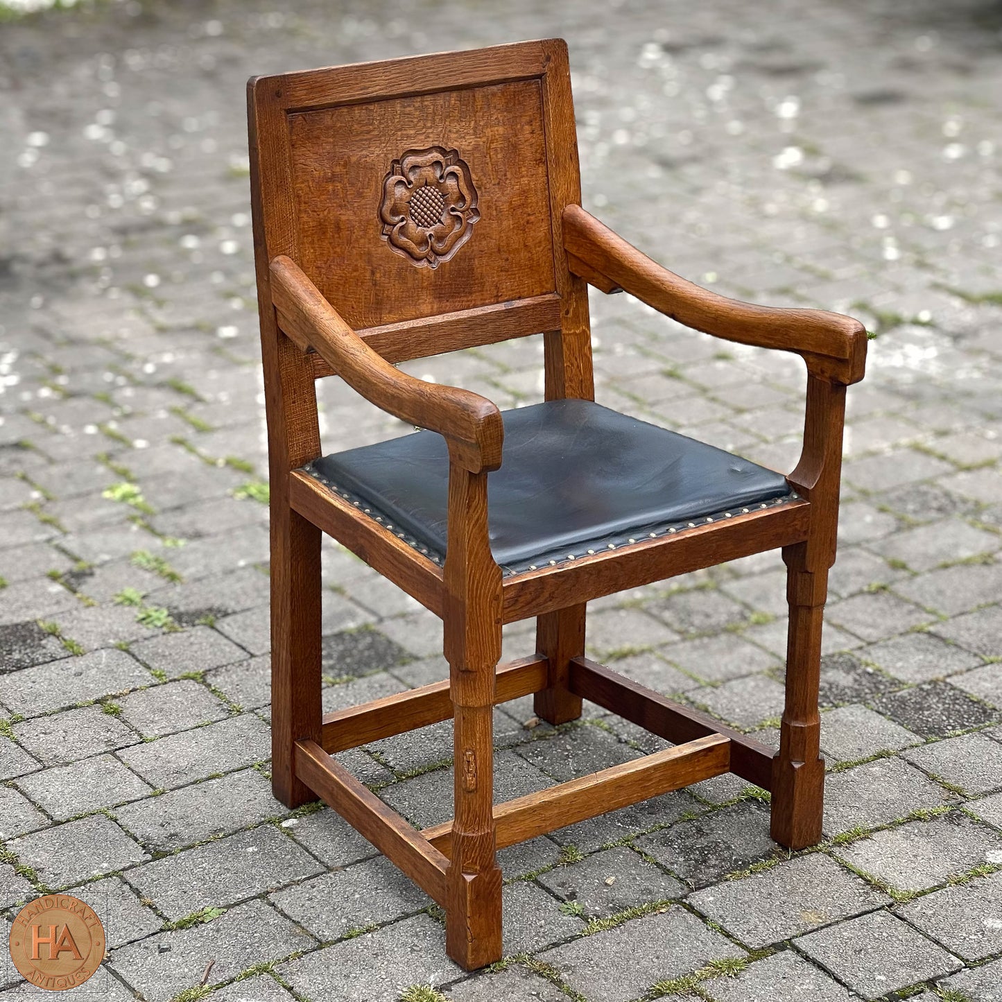 Set of 6 Peter Rabbitman Heap Arts & Crafts Yorkshire School English Oak Chairs