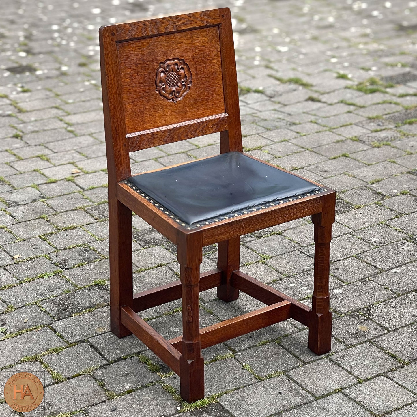 Set of 6 Peter Rabbitman Heap Arts & Crafts Yorkshire School English Oak Chairs