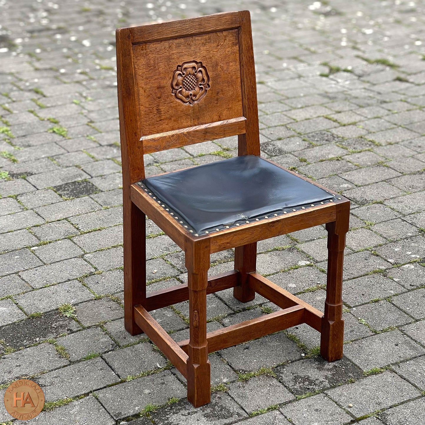 Set of 6 Peter Rabbitman Heap Arts & Crafts Yorkshire School English Oak Chairs