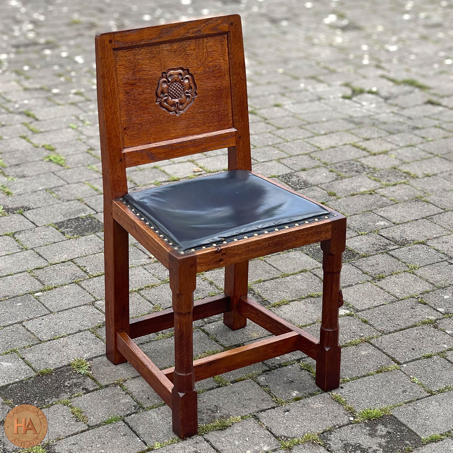 Set of 6 Peter Rabbitman Heap Arts & Crafts Yorkshire School English Oak Chairs