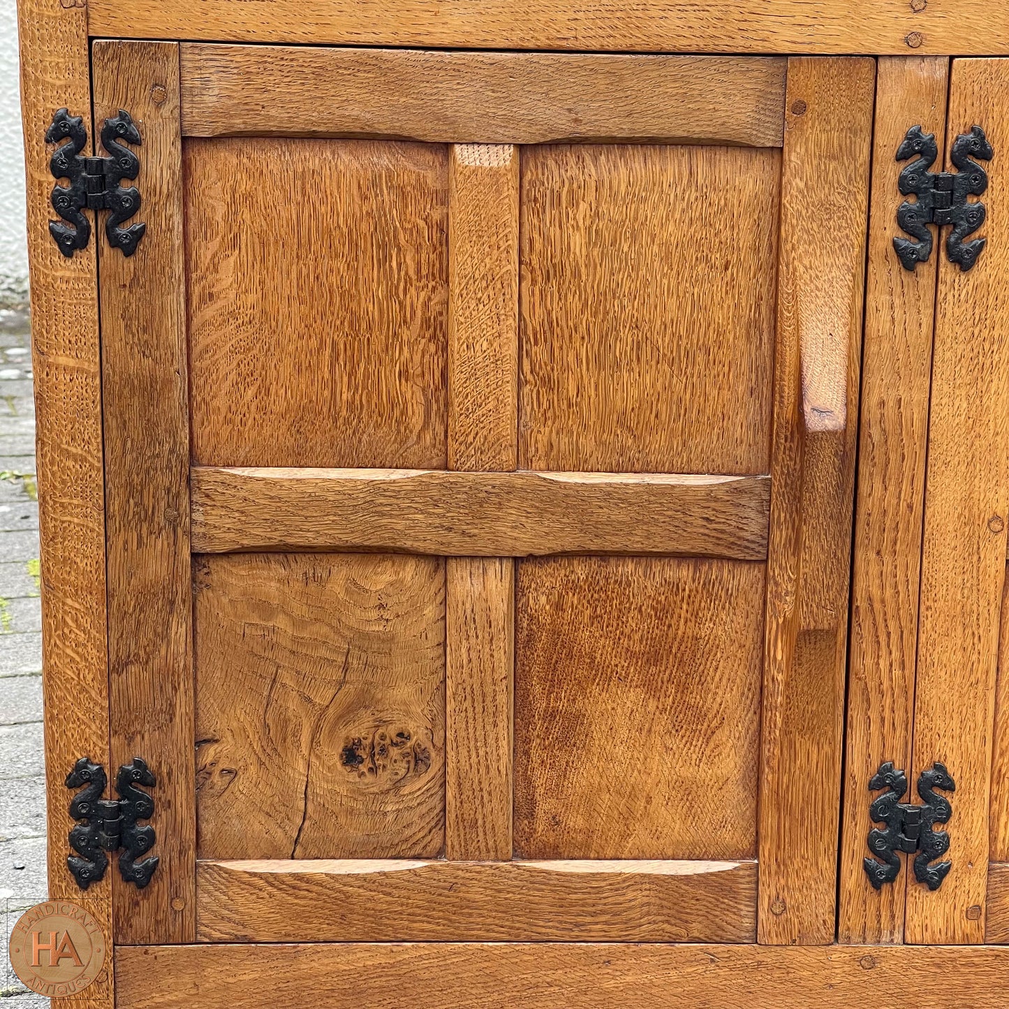 Robert 'Kingpost' Ingham Arts & Crafts Yorkshire School English Oak Sideboard c. 1970.