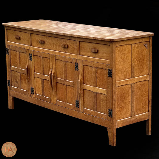Robert 'Kingpost' Ingham Arts & Crafts Yorkshire School English Oak Sideboard c. 1970.