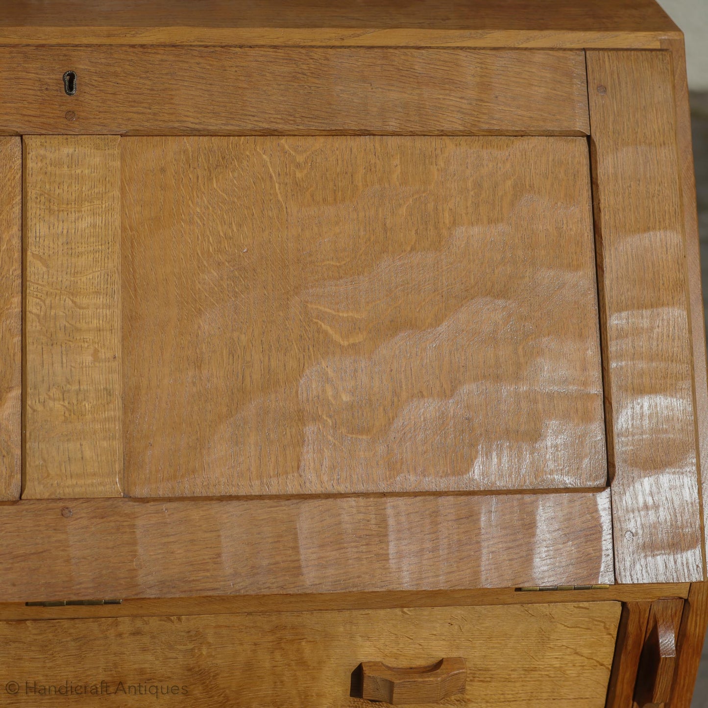 Derek 'Lizardman' Slater Arts & Crafts Yorkshire School English Oak Bureau c. 1970.