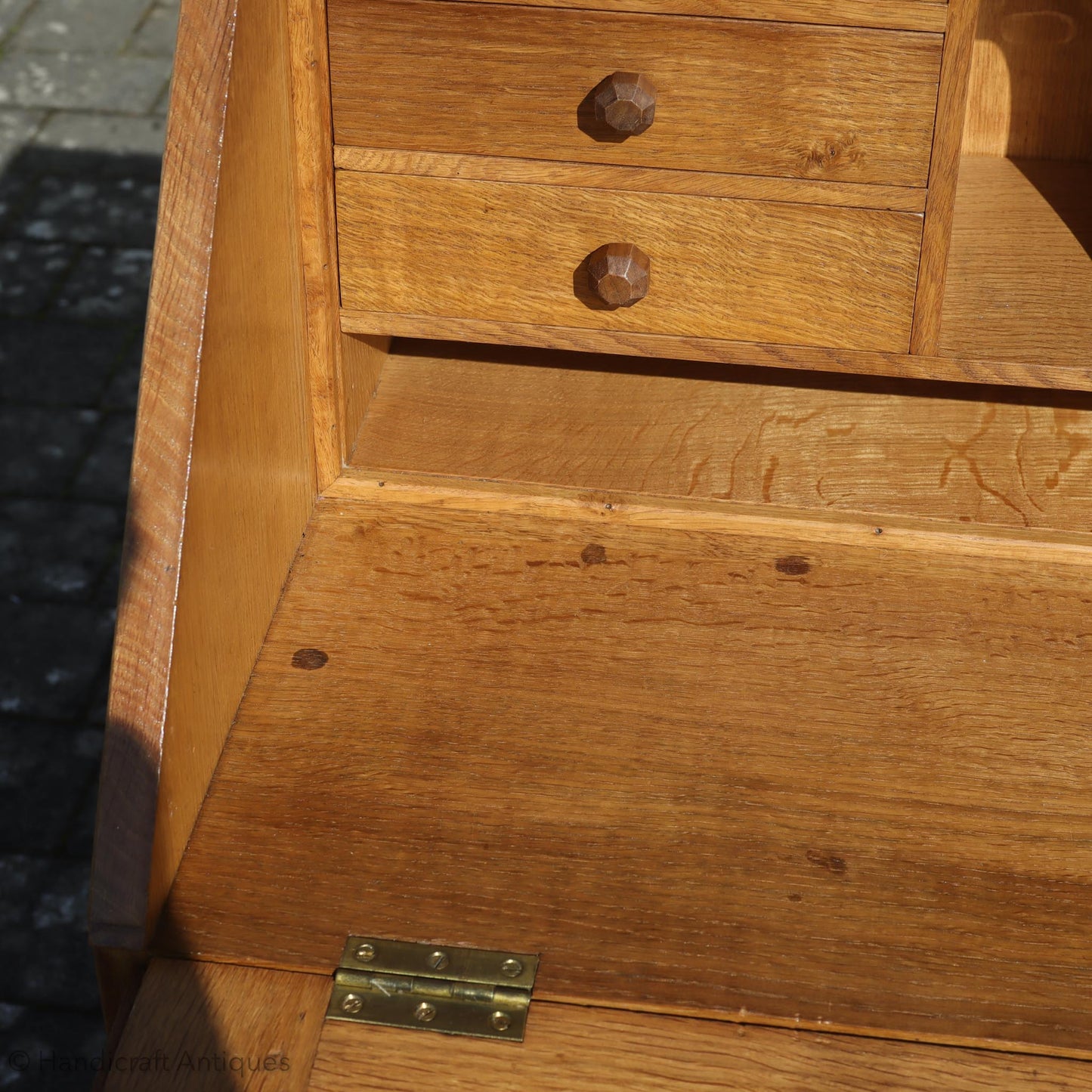 Derek 'Lizardman' Slater Arts & Crafts Yorkshire School English Oak Bureau c. 1970.