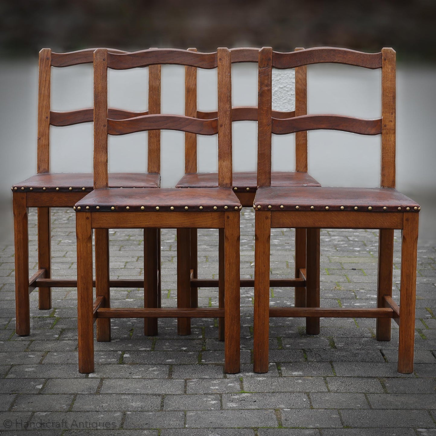 Set of 4 Acornman (Ex-Mouseman) Arts & Crafts Yorkshire School English Oak Chairs