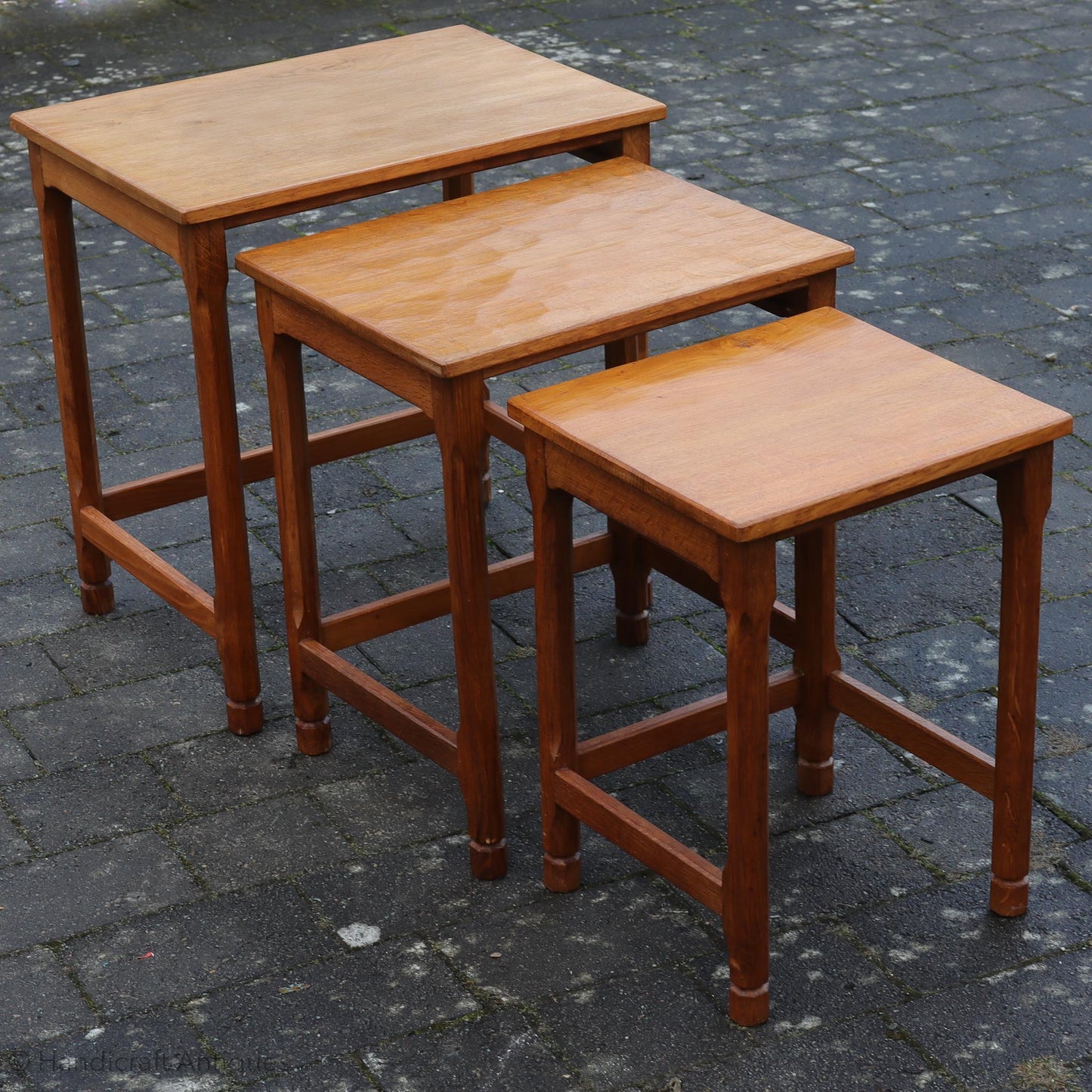 Acornman (Ex-Mouseman) Arts & Crafts Yorkshire School English Oak Nest of Tables