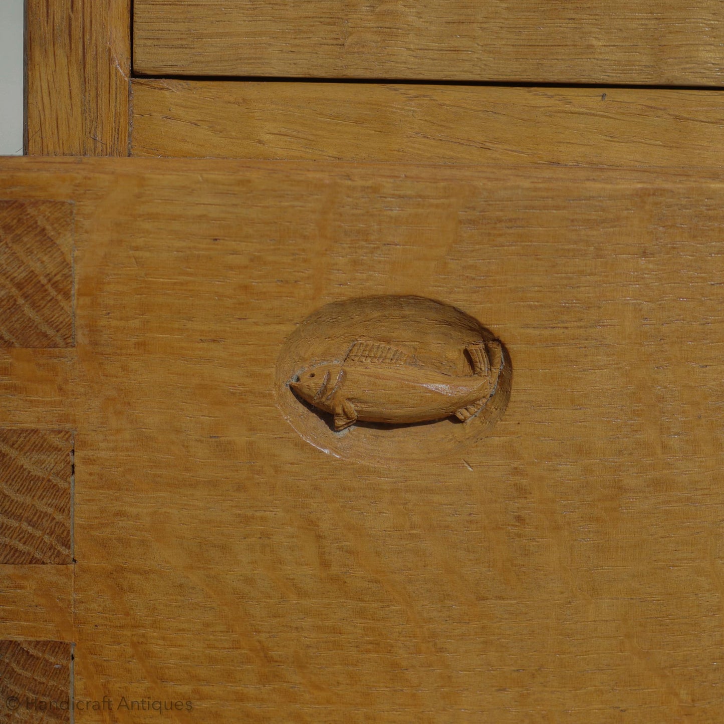 Derek 'Lizardman' Slater Arts & Crafts Yorkshire School English Oak Bureau c. 1970.