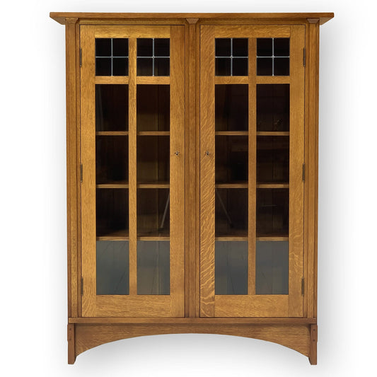 Stickley Furniture Arts & Crafts Mission School Leaded Glazed Oak Bookcase
