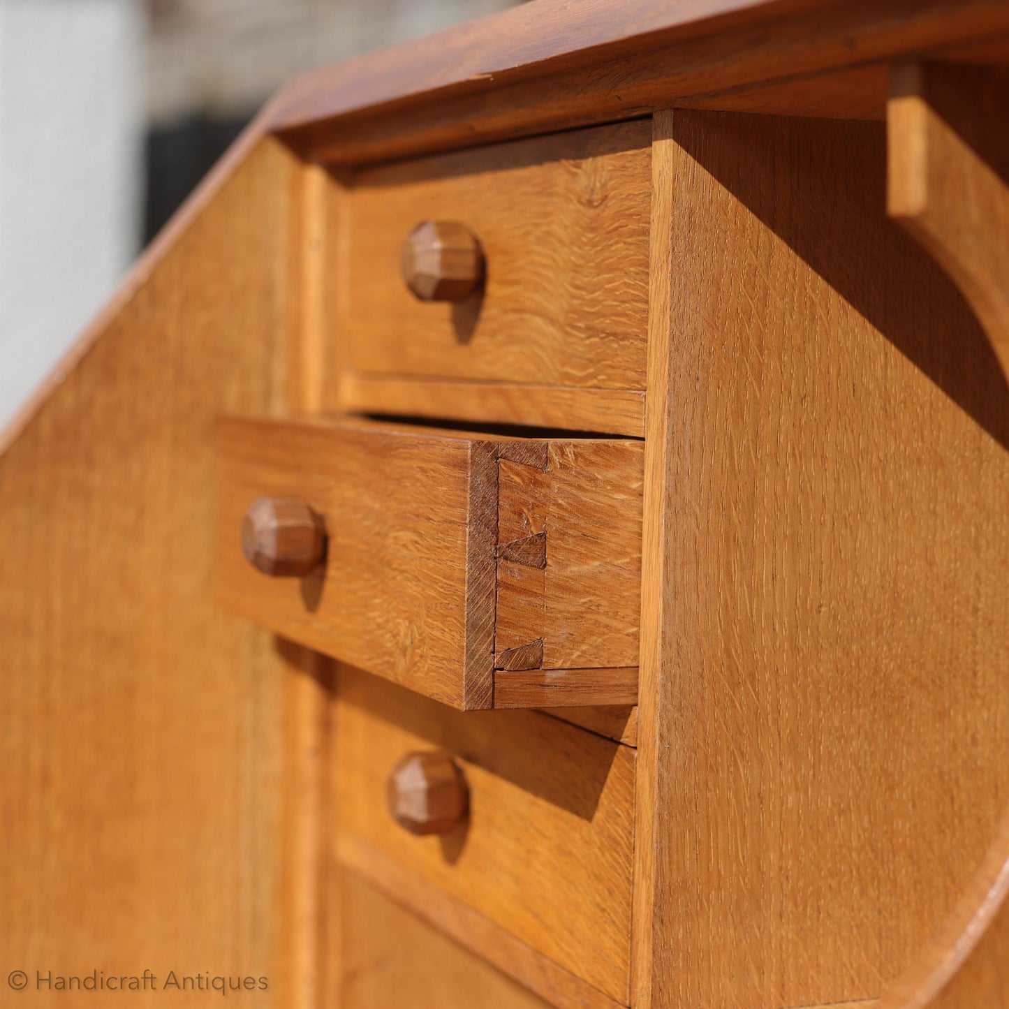 Derek 'Lizardman' Slater Arts & Crafts Yorkshire School English Oak Bureau c. 1970.