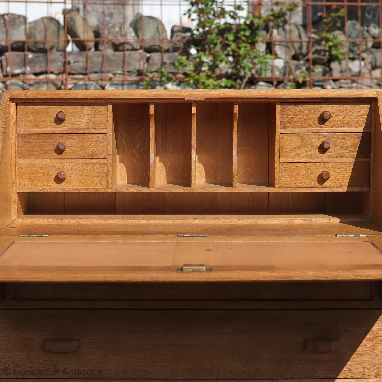Derek 'Lizardman' Slater Arts & Crafts Yorkshire School English Oak Bureau c. 1970.