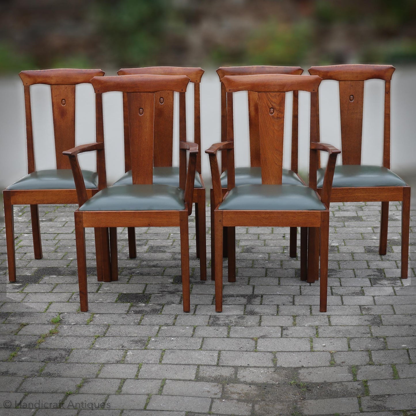 Set of 6 Acornman (Ex-Mouseman) Arts & Crafts Yorkshire School English Oak Chairs