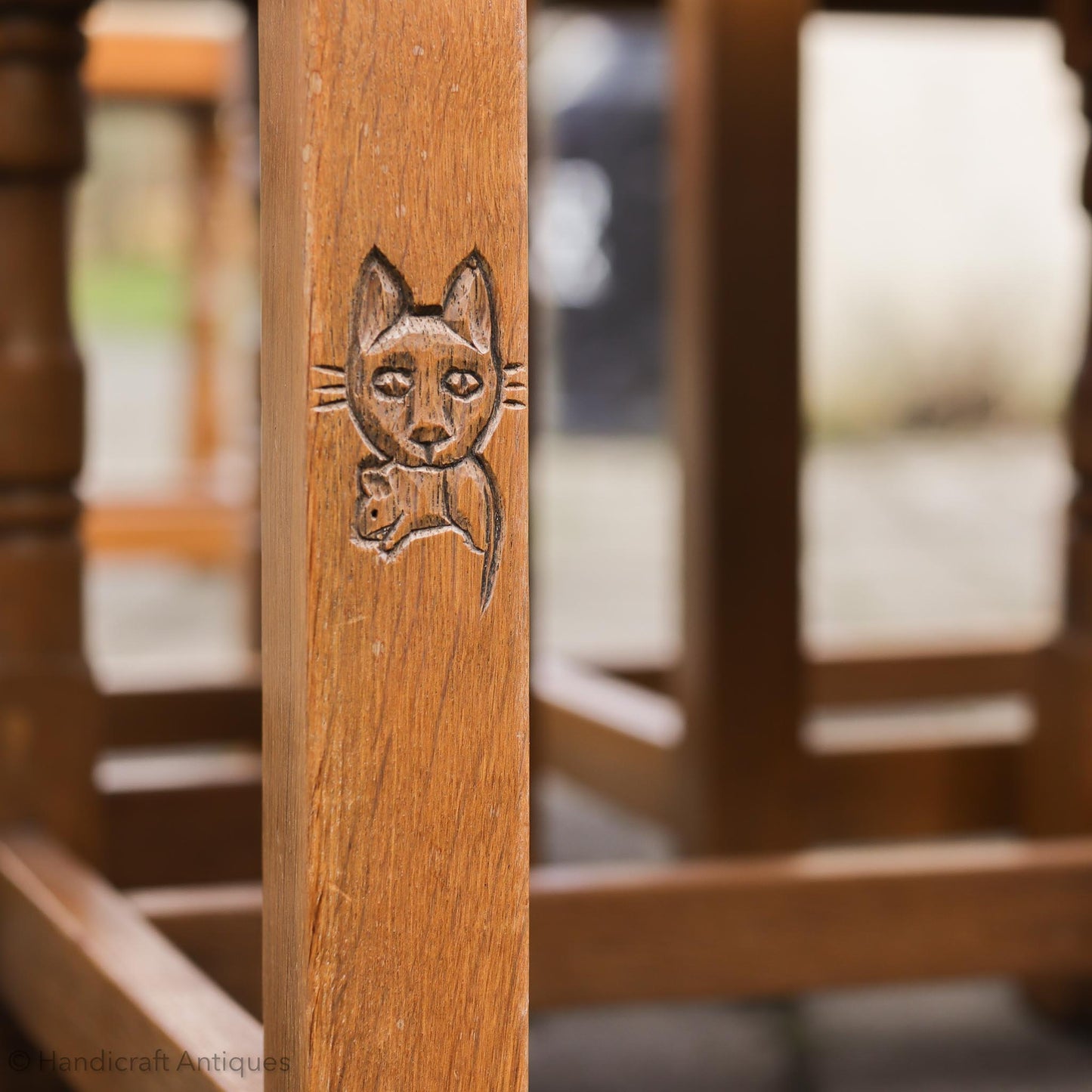 Set of 6 Cat & Mouseman Arts & Crafts Yorkshire School Oak Chairs