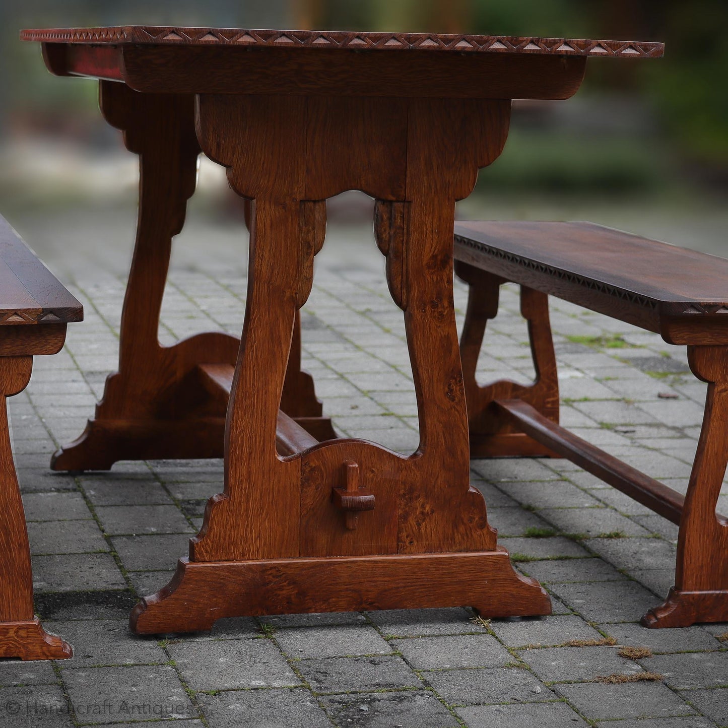 Arts & Crafts Cotswold School English Oak Dining Table and Benches