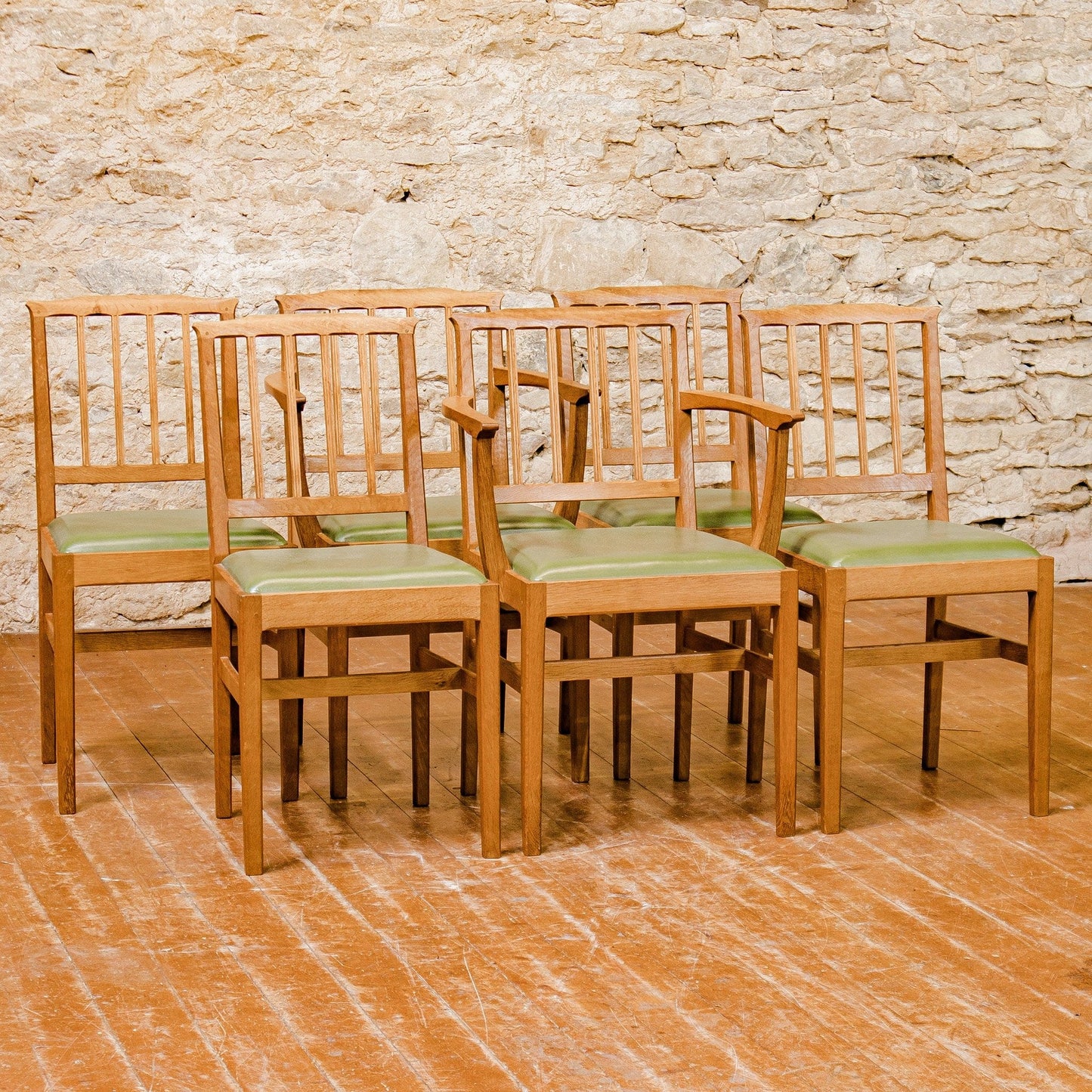 6 Acornman (Ex-Mouseman) Arts & Crafts Cotswold School English Oak 6 Chairs 1970