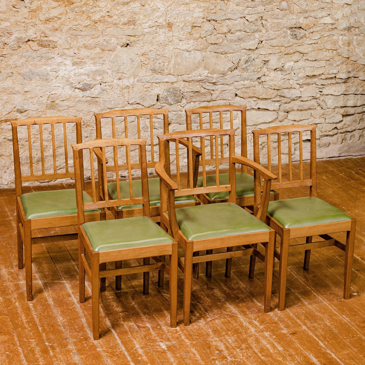 6 Acornman (Ex-Mouseman) Arts & Crafts Cotswold School English Oak 6 Chairs 1970
