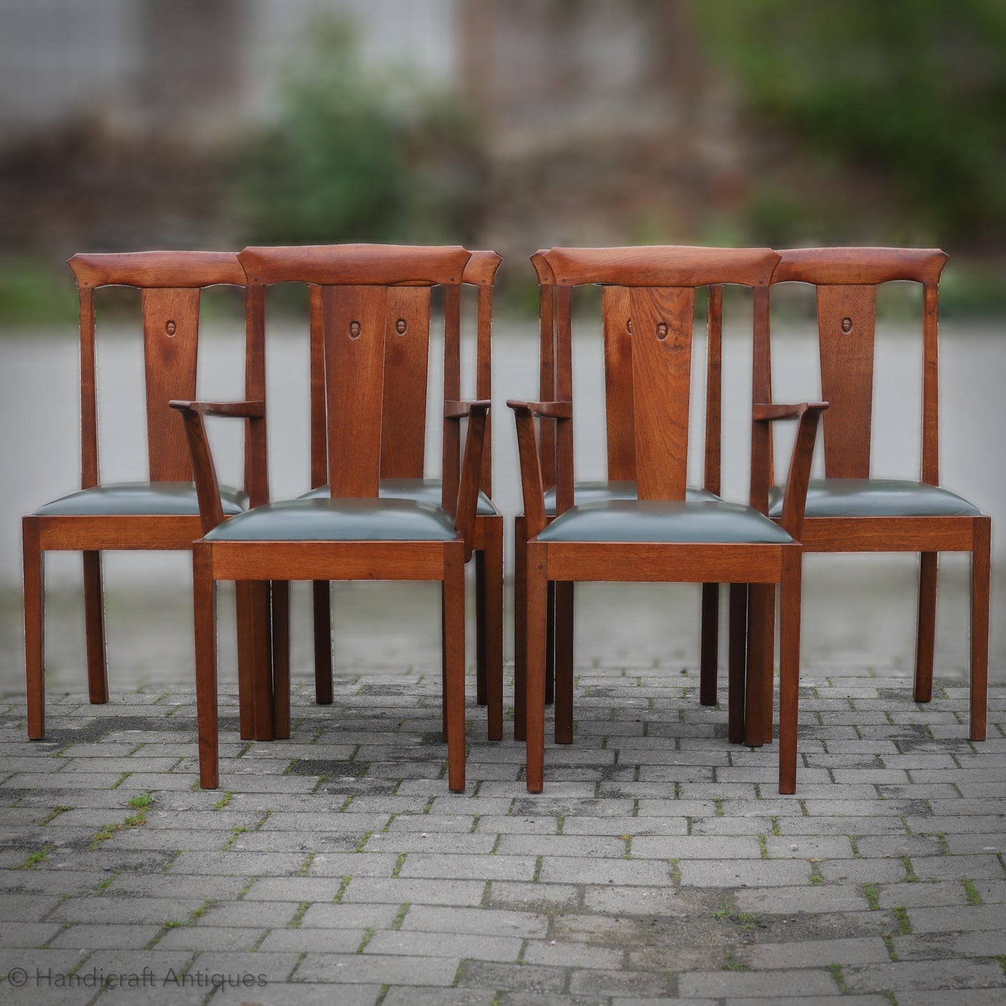 Set of 6 Acornman (Ex-Mouseman) Arts & Crafts Yorkshire School English Oak Chairs
