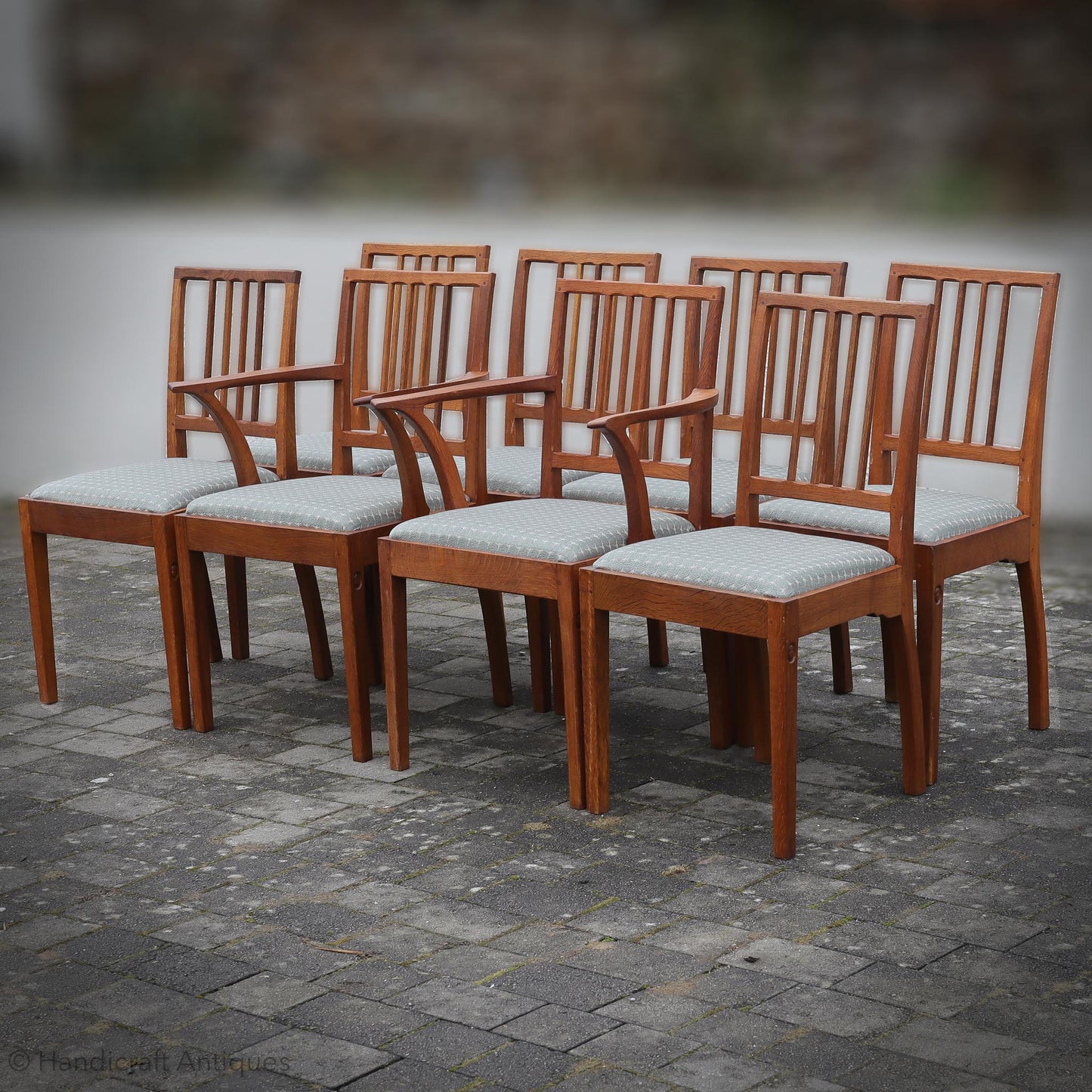 `Set of 8 Edward Barnsley Design Arts & Crafts Oak Chairs by Acornman