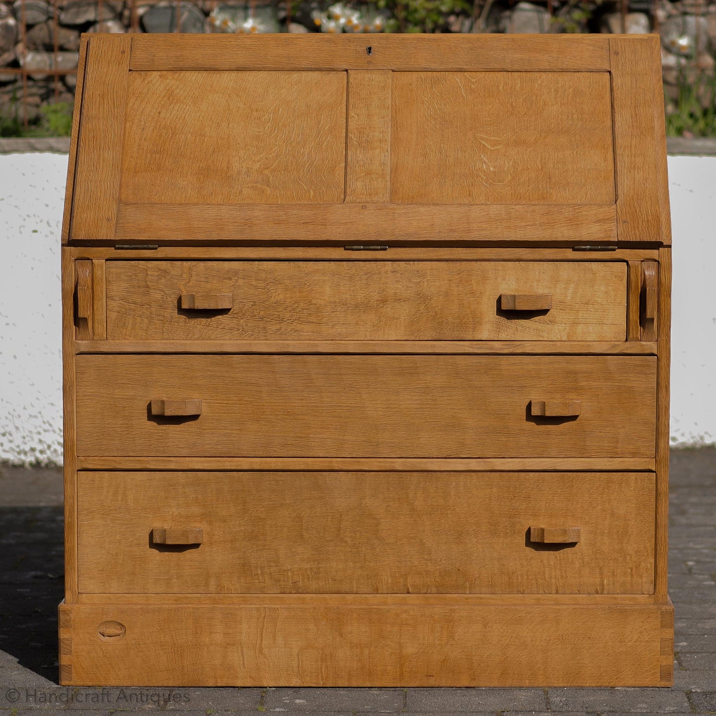 Derek 'Lizardman' Slater Arts & Crafts Yorkshire School English Oak Bureau c. 1970.