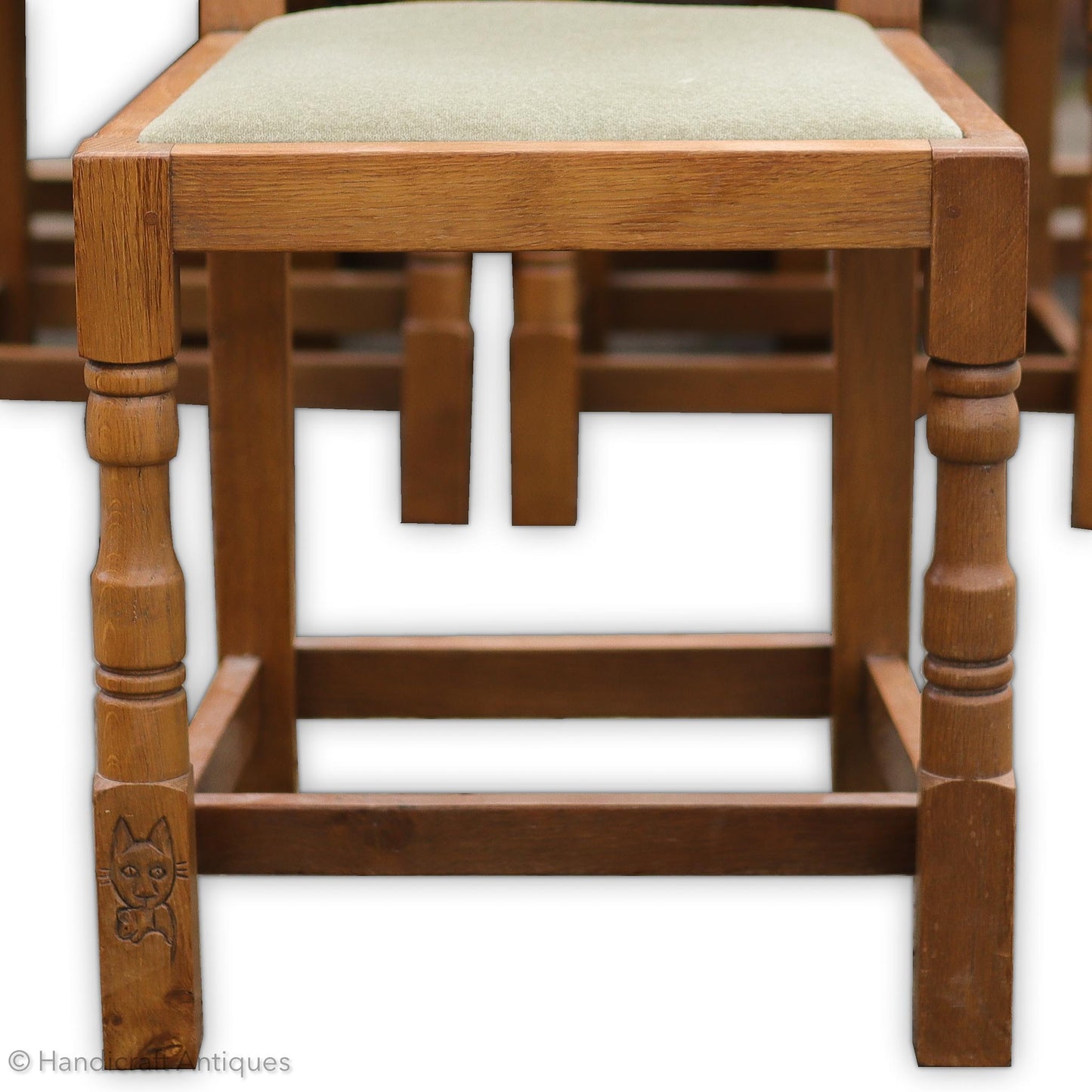 Set of 6 Cat & Mouseman Arts & Crafts Yorkshire School Oak Chairs