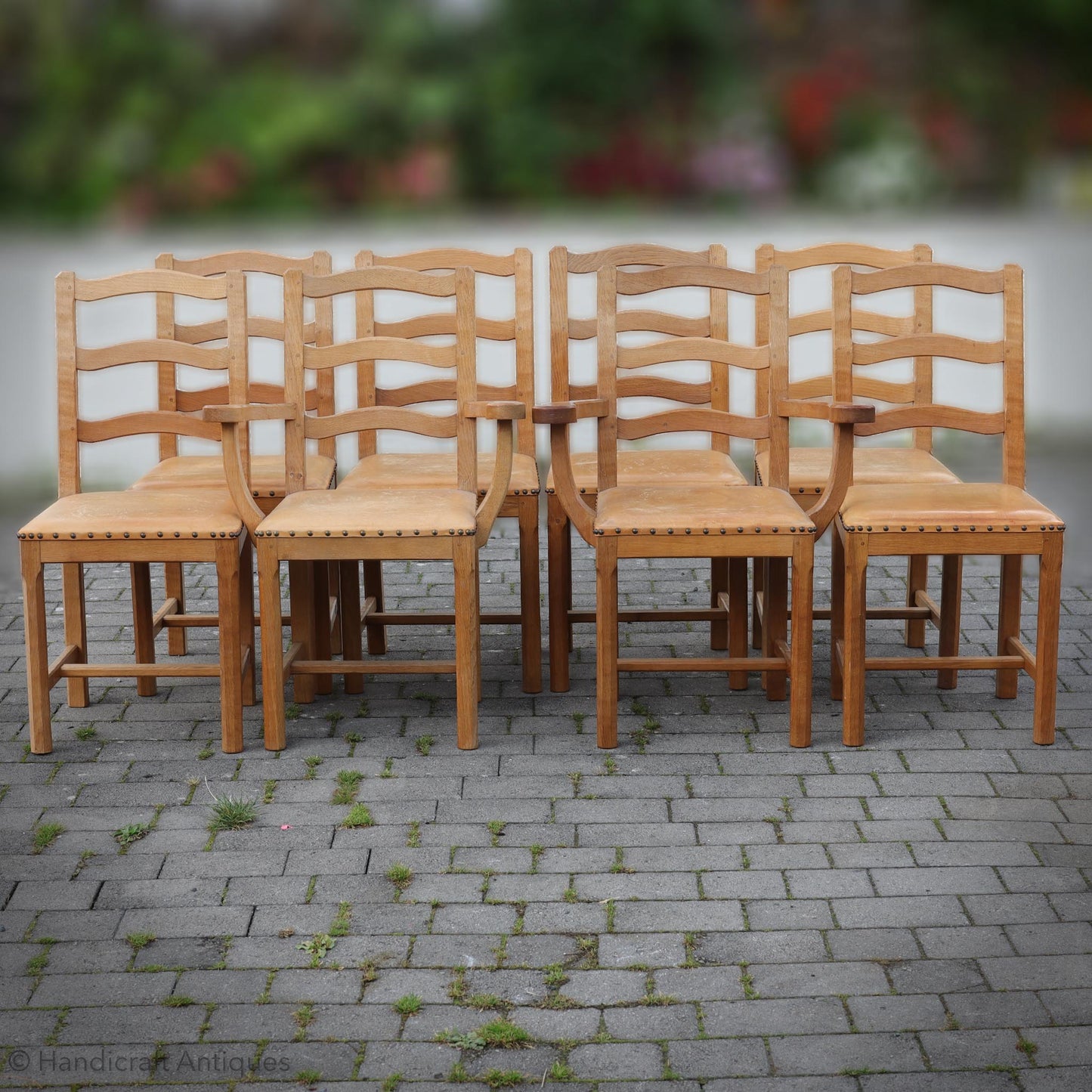 Set of 8 Acornman (Ex-Mouseman) Arts & Crafts Yorkshire School English Oak Chairs