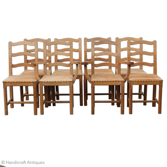 Set of 8 Acornman (Ex-Mouseman) Arts & Crafts Yorkshire School English Oak Chairs