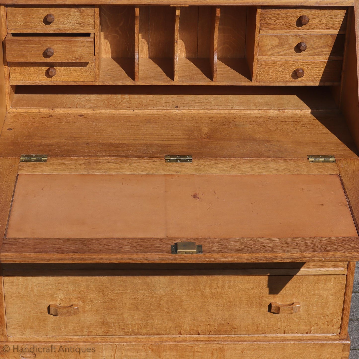 Derek 'Lizardman' Slater Arts & Crafts Yorkshire School English Oak Bureau c. 1970.