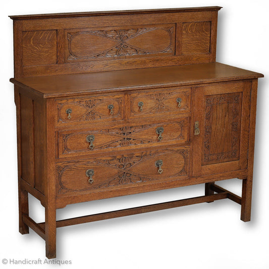 Arts & Crafts Lakes School English Oak Sideboard C. 1930