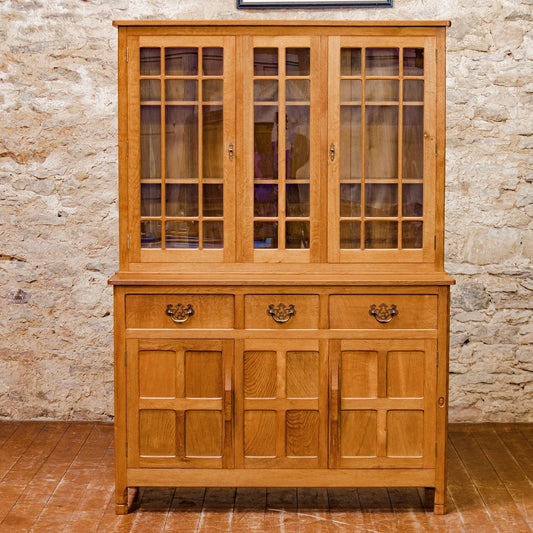 Acornman (Ex-Mouseman) Arts & Crafts Yorkshire School English Oak Glazed Dresser