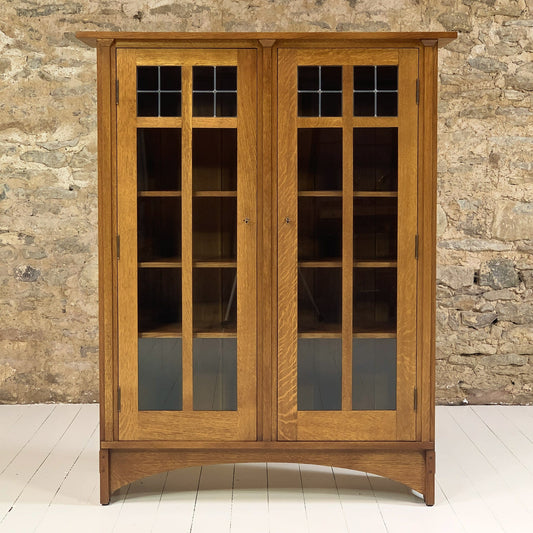 Stickley Furniture Arts & Crafts Mission School Leaded Glazed Oak Bookcase