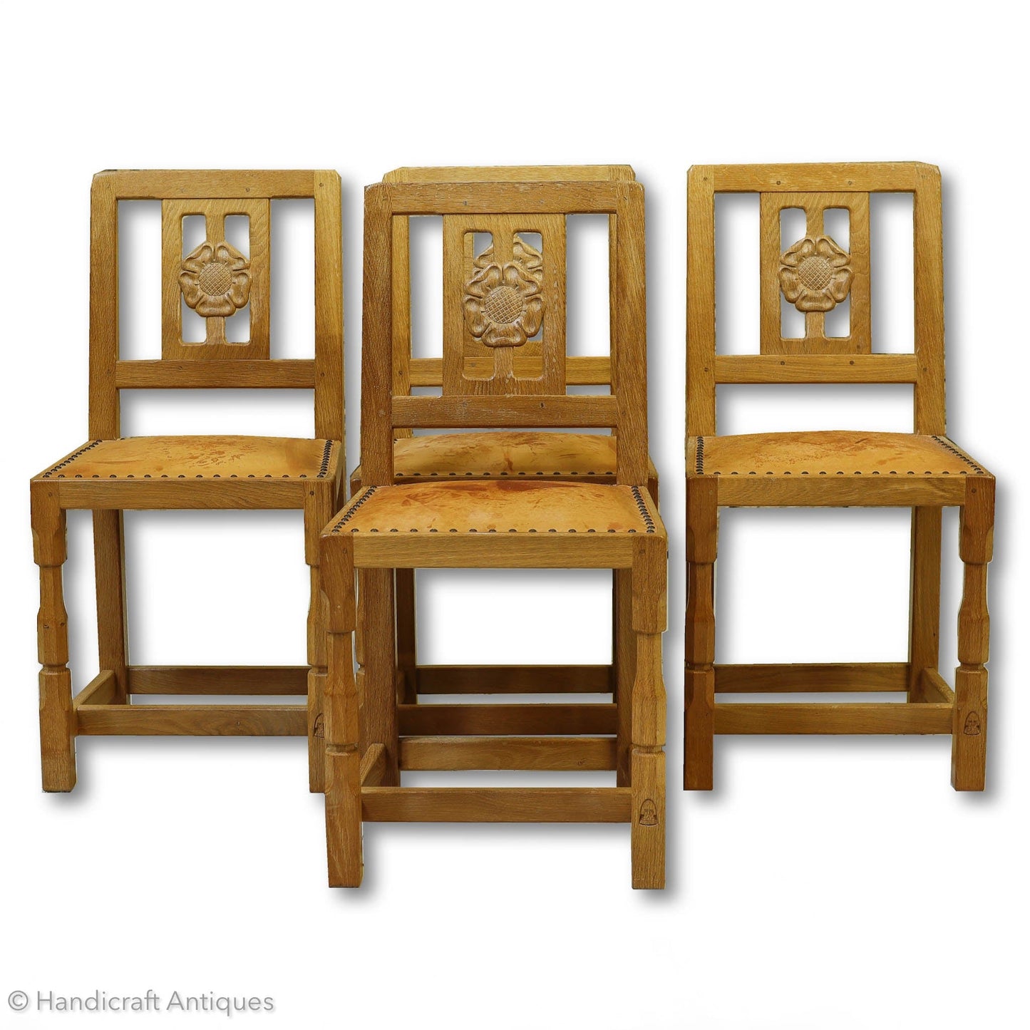 Set of 4 Horace 'Knightman' Knight Arts & Crafts Yorkshire School Oak Chairs