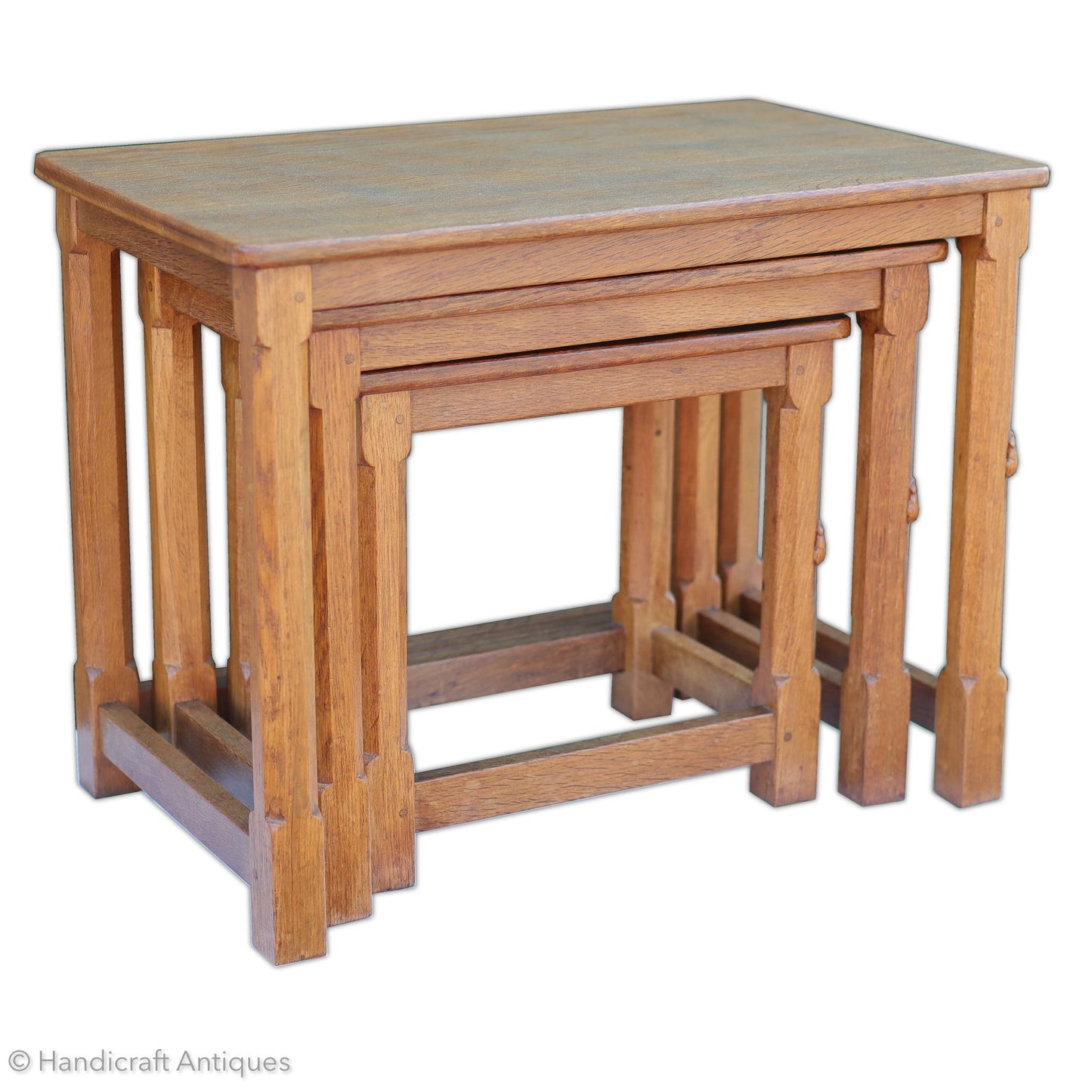Robert 'Mouseman' Thompson Arts & Crafts Yorkshire School Oak Nest of Tables