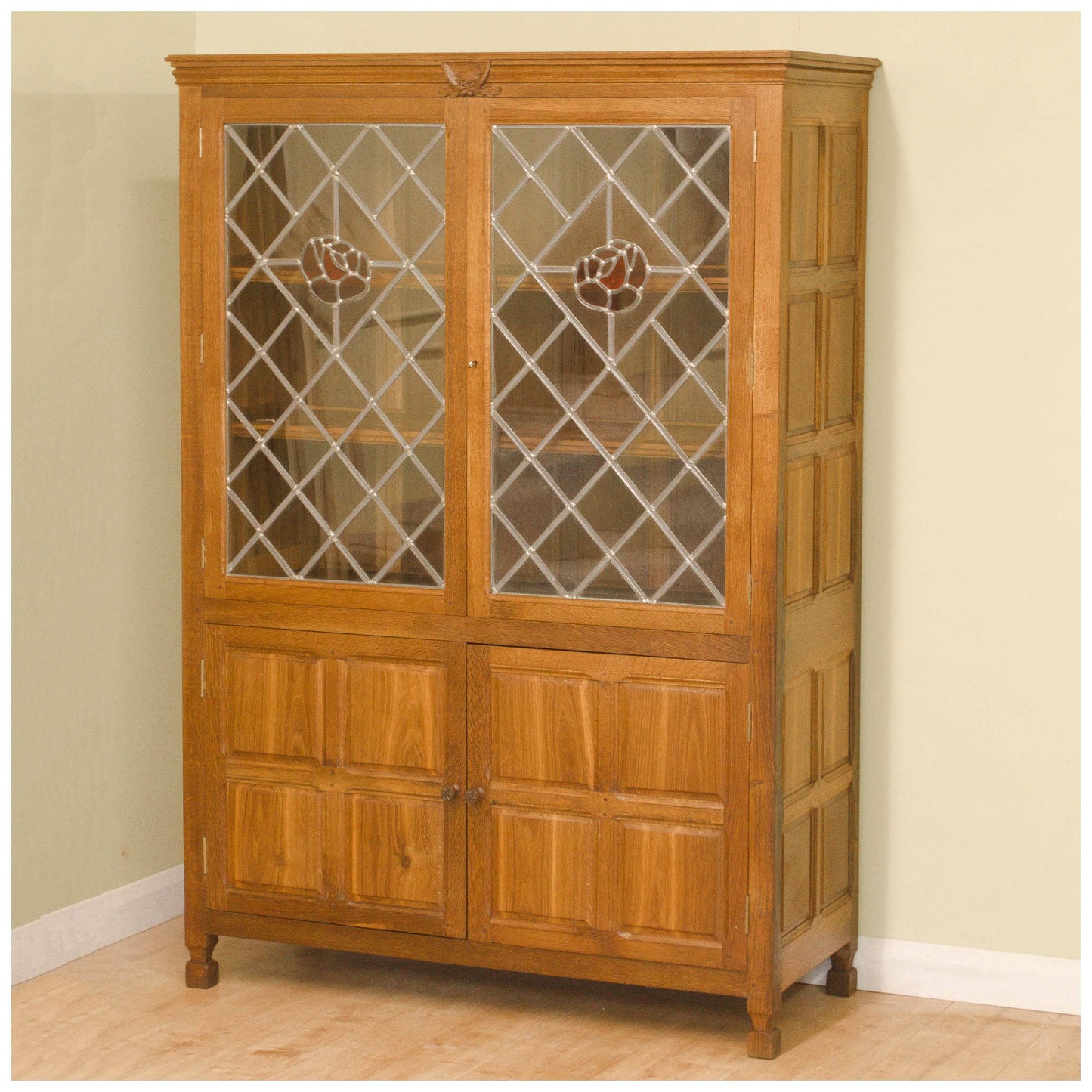 Bob Wrenman Hunter (Ex-Mouseman) Yorkshire School Arts & Crafts Glazed Oak Display Cabinet