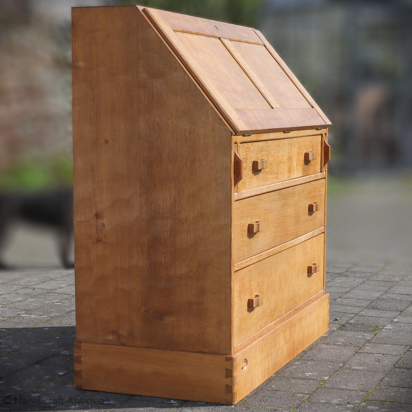 Derek 'Lizardman' Slater Arts & Crafts Yorkshire School English Oak Bureau c. 1970.