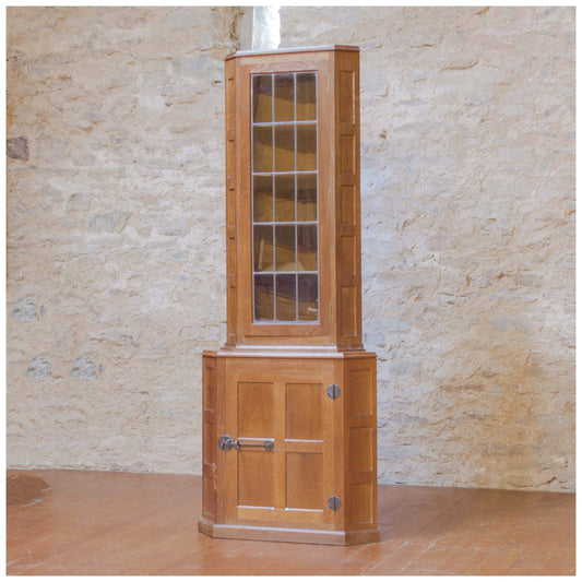 Derek Lizardman Slater Arts & Crafts Yorkshire School Glazed Oak Corner Cabinet